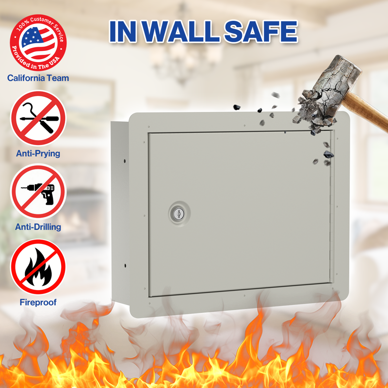 In Wall Money Safe with Key Lock - Heavy Duty Steel Discreet Security Box