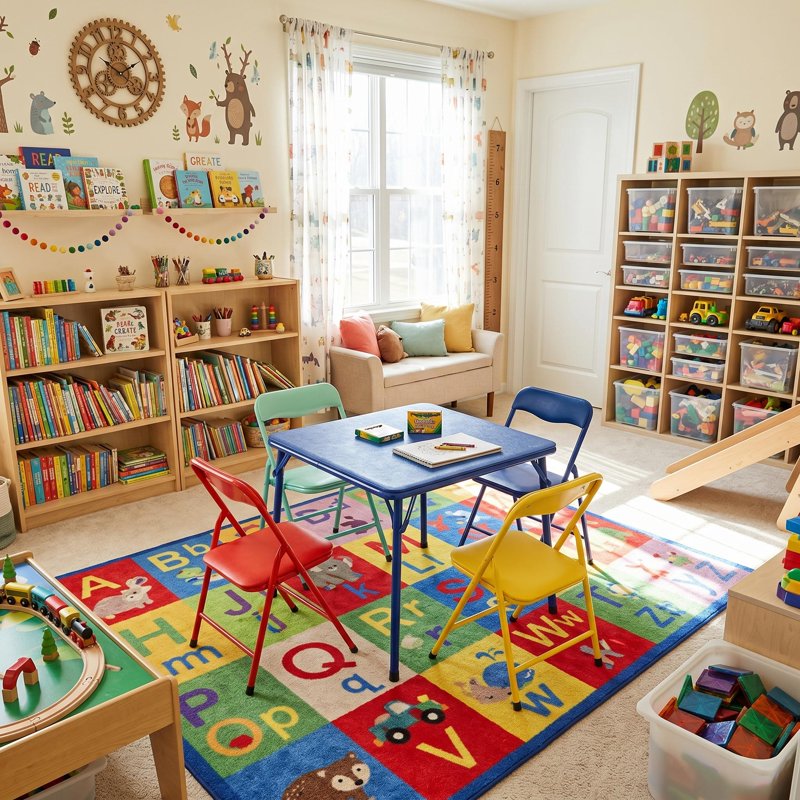 Kids Activity Table and Chair Set - Folding Preschool Playroom Furniture for Arts and Learning