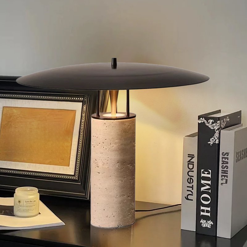 Nordic Designer Table Lamp for Bedroom Living Room - Brass & Travertine Finish