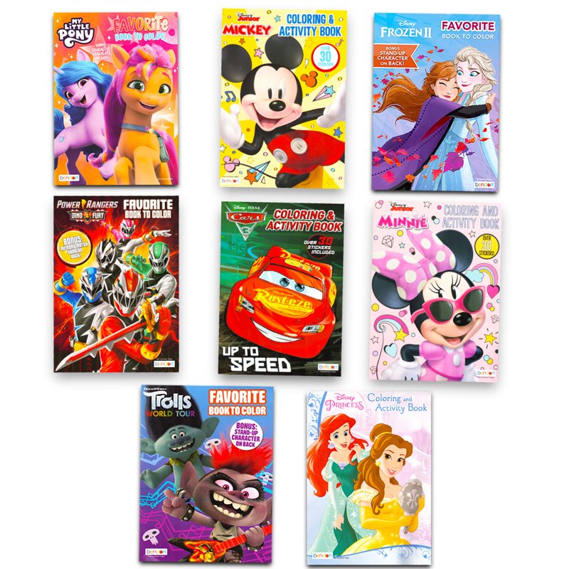 Kids Coloring Book Set with Crayons & Stickers - 24 Assorted Franchises