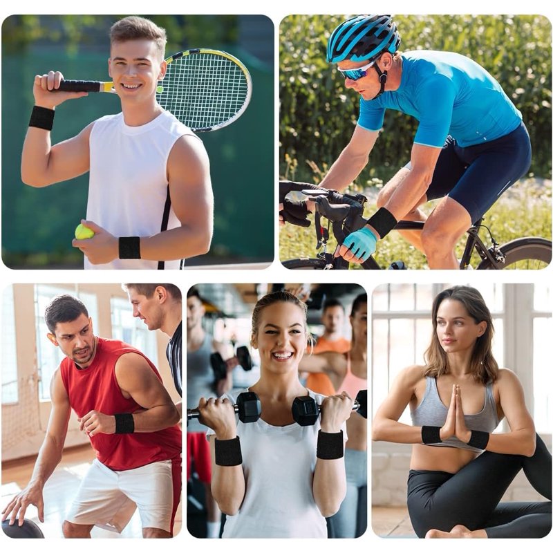 Breathable Tennis Wristbands 6 Pack for Men & Women Sweat-Absorbing Sports Wristbands