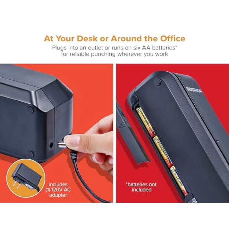 Electric 20-Sheet Three-Hole Punch with Adjustable Guide - Black