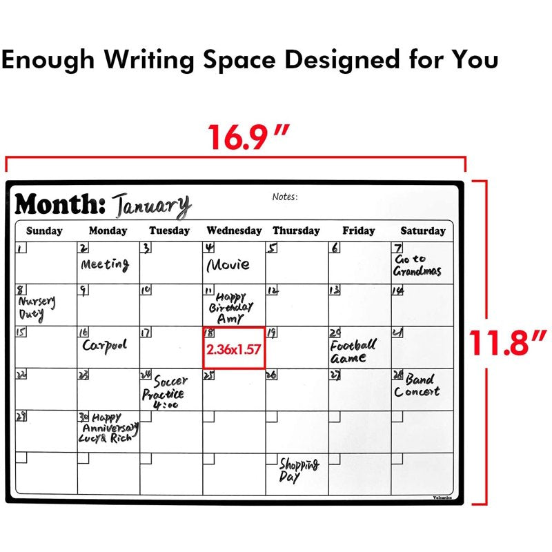Monthly Wall Calendar 16.8 x 11.8 Inches Black - 12 Months Organizer