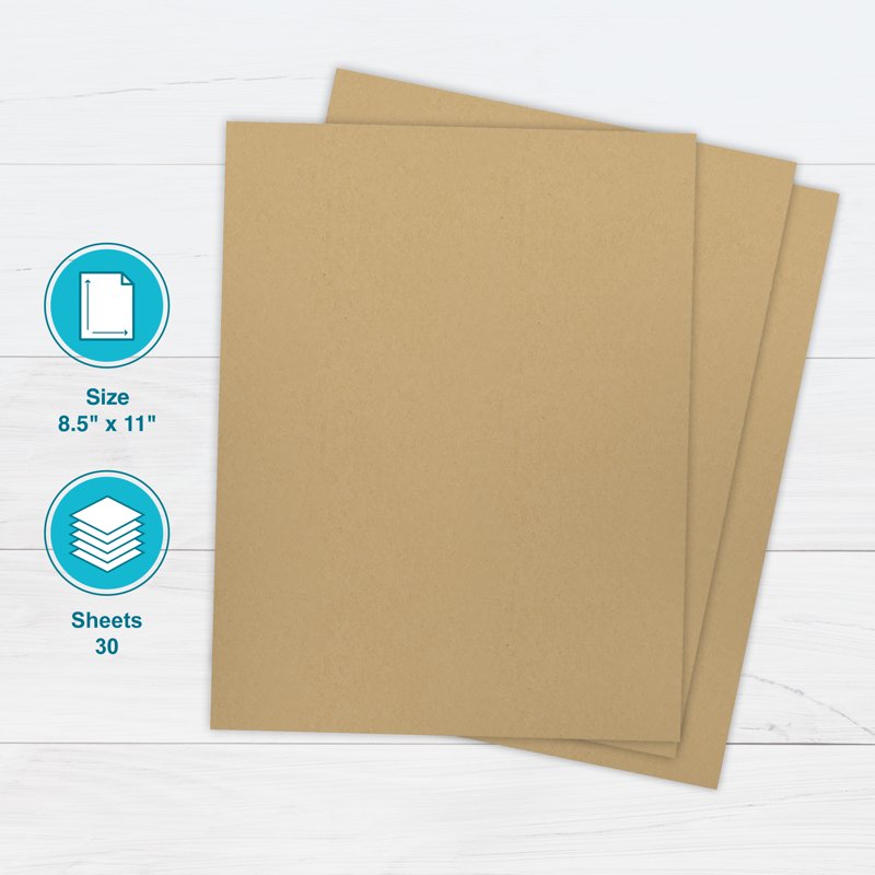 Heavyweight Kraft Cardstock Sheets 8.5 x 11 Inches - 30 Pack for Crafts & Invitations