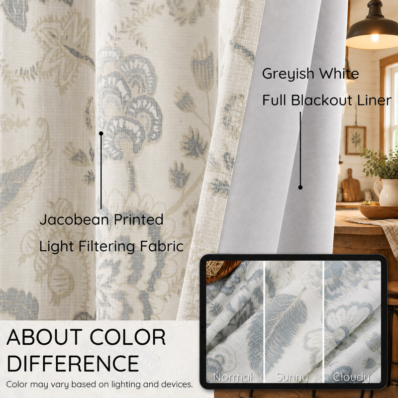 Blackout Botanical Pleated Curtain Panels - 40x90 Inches, Pack of 2