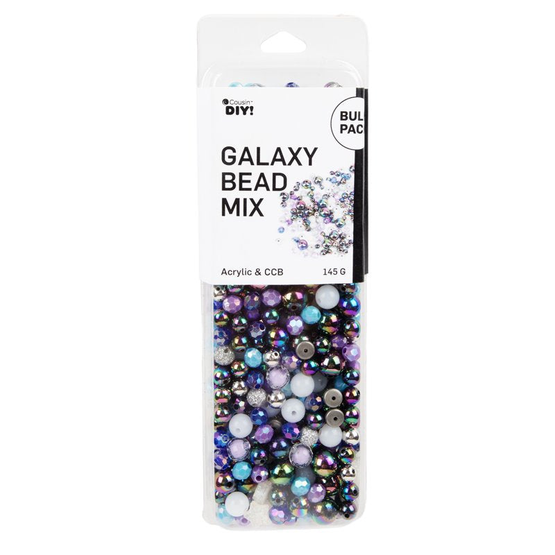Galaxy Bead Mix for Jewelry Making - Black, Purple, Silver Acrylic, 145g, 500 Pieces