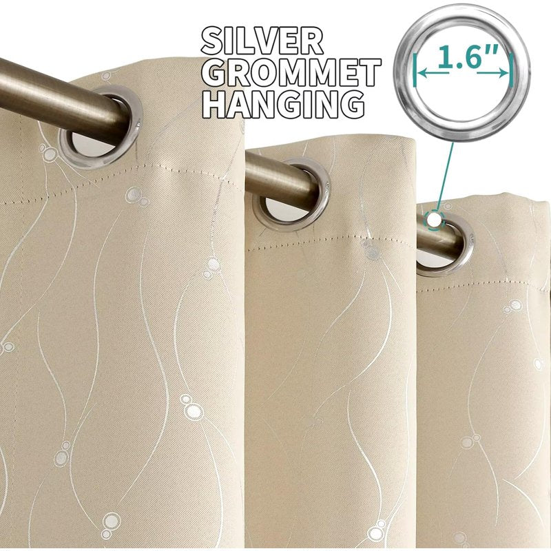 Blackout Curtains 95 Inch Length Set - Insulated Wave Line & Dots Design for Bedroom