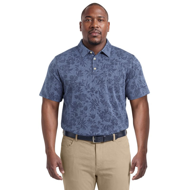 Men's Textured Floral Polo Shirt with Moisture-Wicking & Stretch