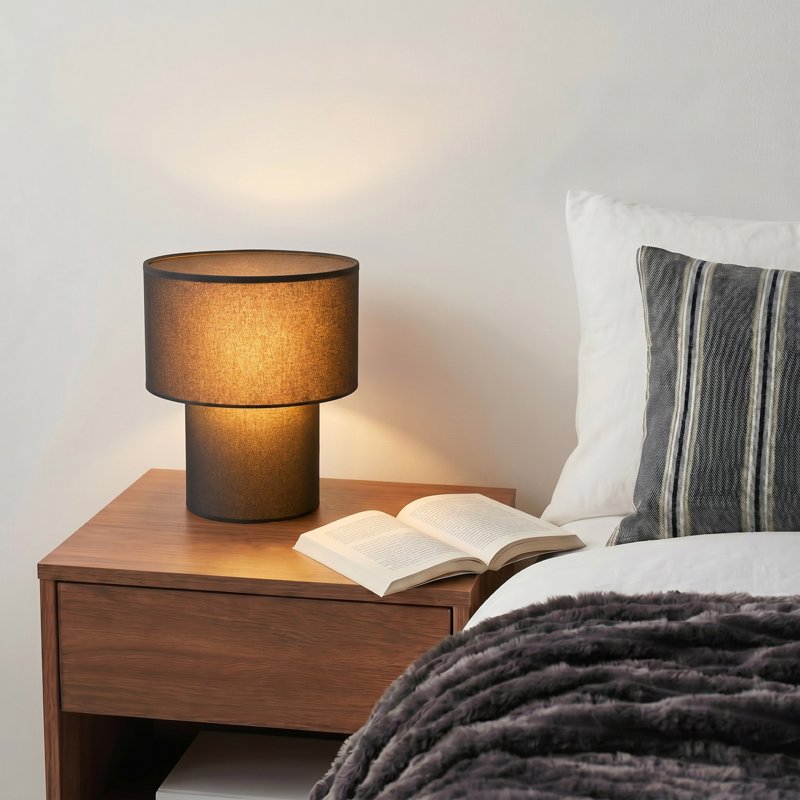 13-Inch Dark Green Linen Fabric Table Lamp with Inline Switch