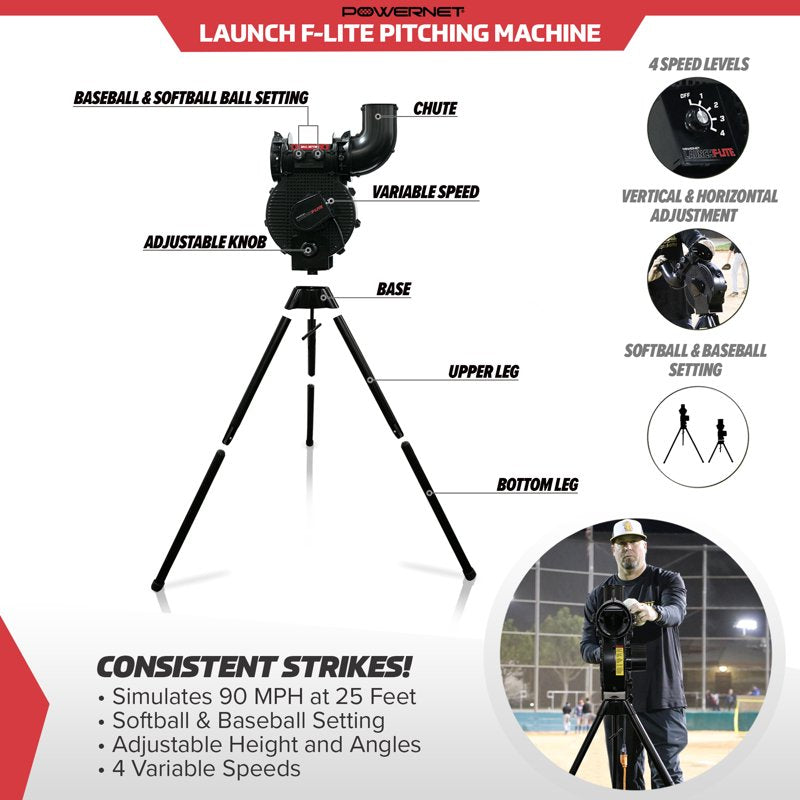 Adjustable Baseball & Softball Pitching Machine with Variable Speed & Practice Balls