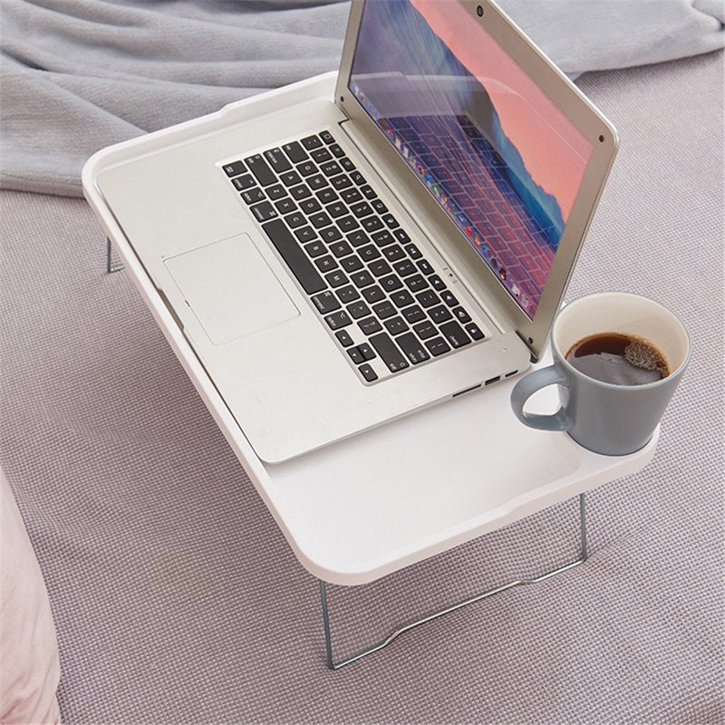 Foldable Laptop Bed Table with Storage Drawer & Water Bottle Holders - Multi-Function Couch Desk
