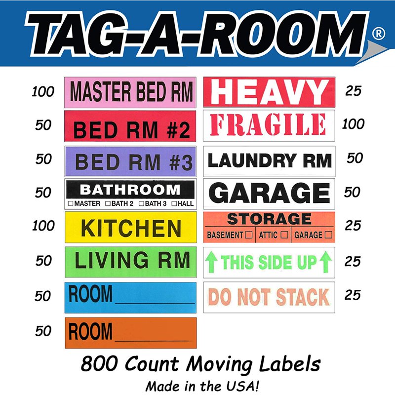 Color Coded Moving Box Labels Set - 800 Count Home Organization Pack