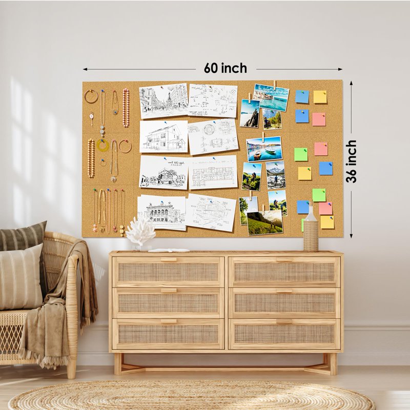 Large Cork Board Tiles for Wall - 15-Pack 12x12 Inch Bulletin Boards for Office & Home