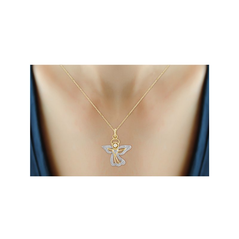 Silver 14K Gold Plated Necklace with White Diamond Angel Pendant for Women
