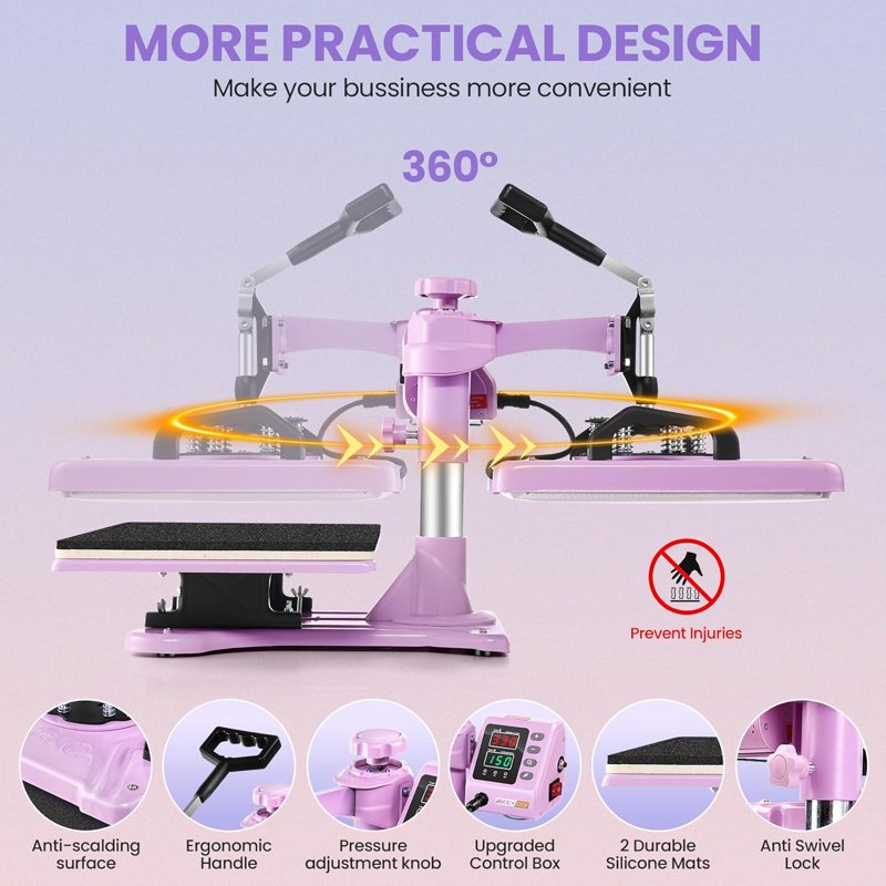 5-in-1 Heat Press Machine Combo for T-Shirts Hats Mugs Plates
