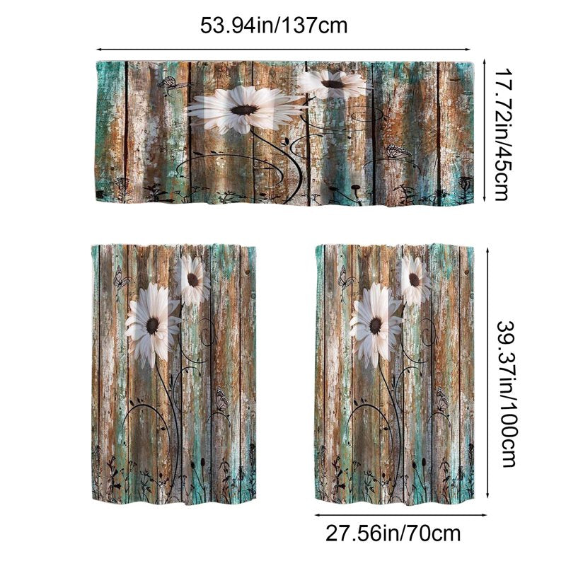 Kitchen Curtain 3-Piece Set Farmhouse Cafe Style Small Window Drapes Blackout Filter