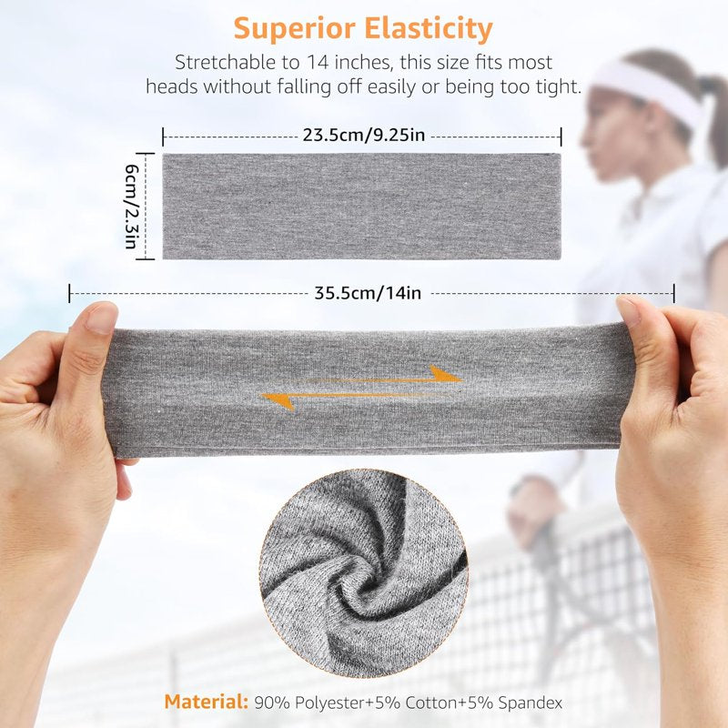 Non-Slip Cotton Headbands for Women - 7 Pack, Sports & Workout Hairbands