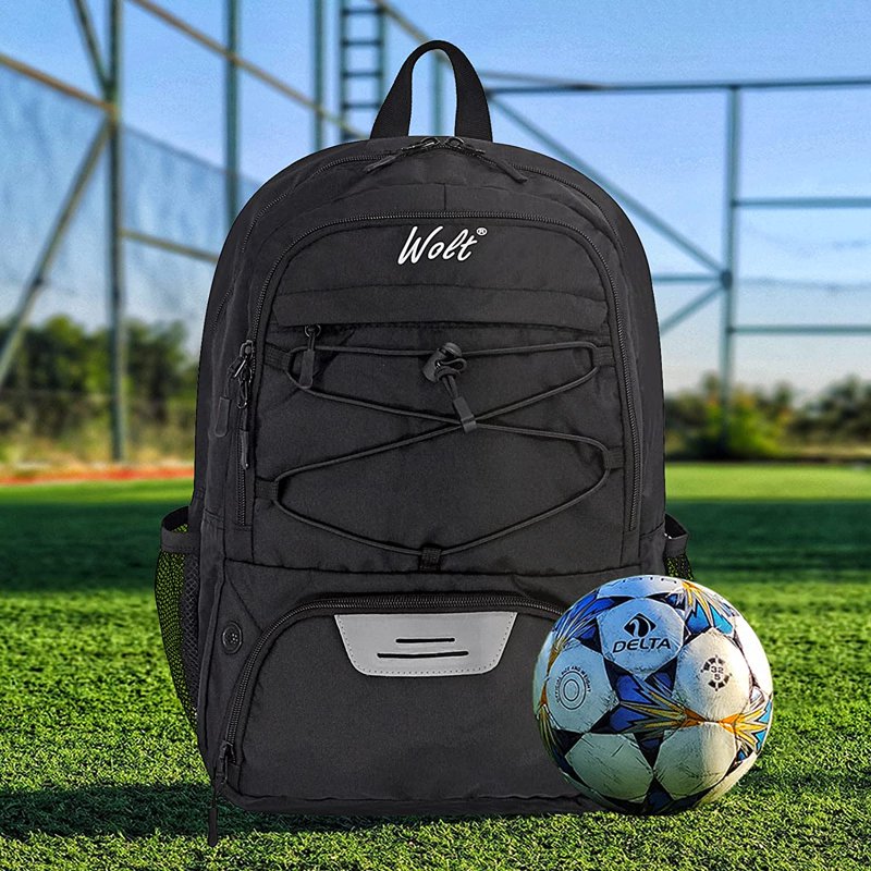 WOLT Soccer Backpack with Ball Holder & Shoe Compartment - Variation: Black