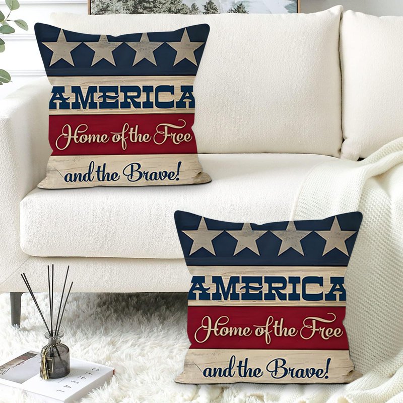 Patriotic Independence Day Pillow Cover 18x18 Inches - Red White Blue Flag Throw Pillowcase
