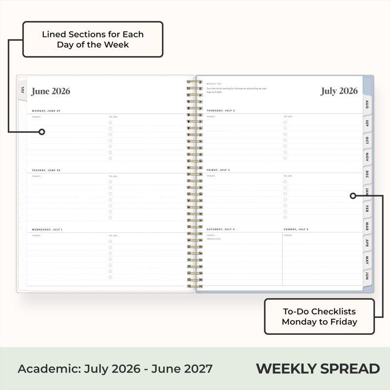 Academic Year Planner Calendar 2026-2027 Weekly Monthly Organizer - Blue Sky