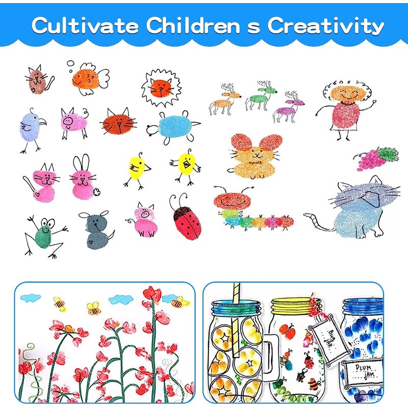 Rainbow Ink Pad Set for Kids - Washable & Waterproof Craft Supplies, Pack of 8
