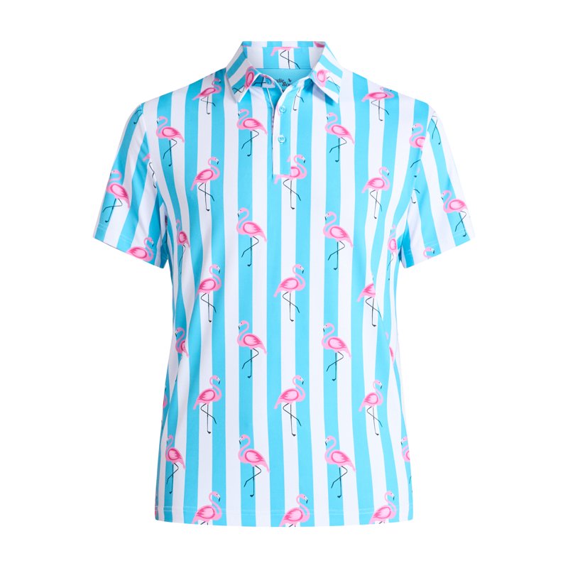 Men's Polo Shirt with Flamingo Print UPF 50+ Sun Protection, 4-Way Stretch