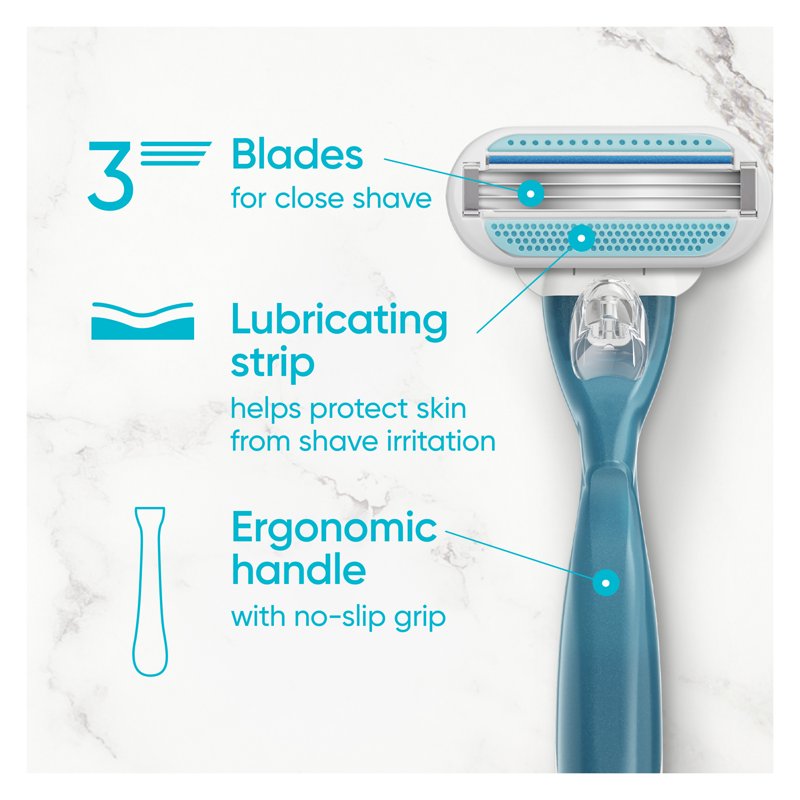 Women’s Razor Refills with 3 Blades & Pivoting Head - Blue, 7 Pieces