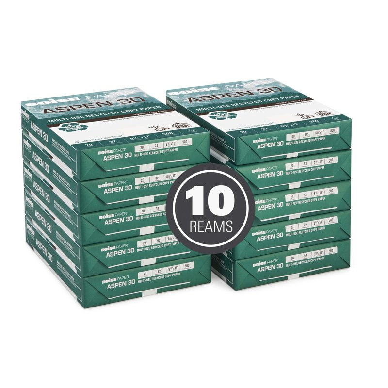 Recycled Copy Paper - 8.5x11 Letter, 92 Bright White, 20 lb, 10 Reams
