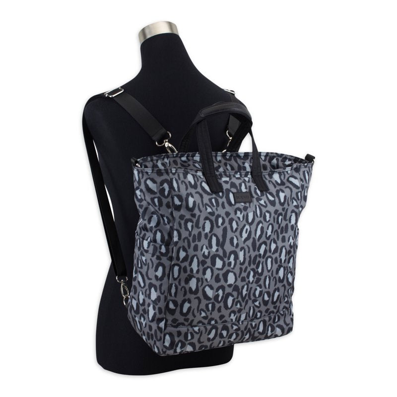 Convertible Tote Backpack for Women - Gray Leopard, Multi-Use & Spacious