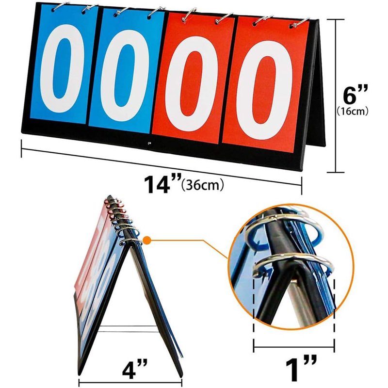Portable 4-Digit Flip Scoreboard for Indoor Outdoor Sports Blue Red
