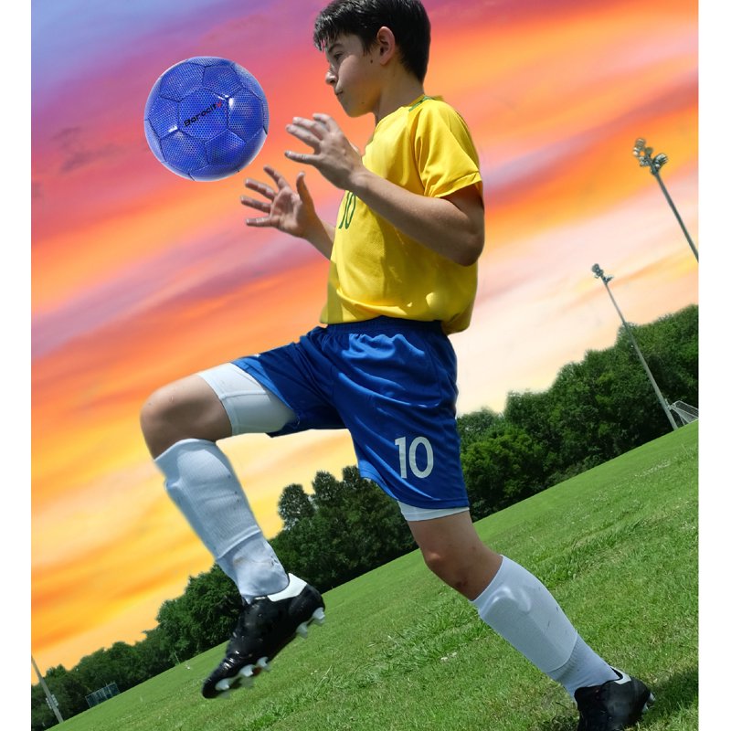 Barocity Blue Size 4 Premium Official Match Soccer Ball - Reflective Rainbow Hex Pattern