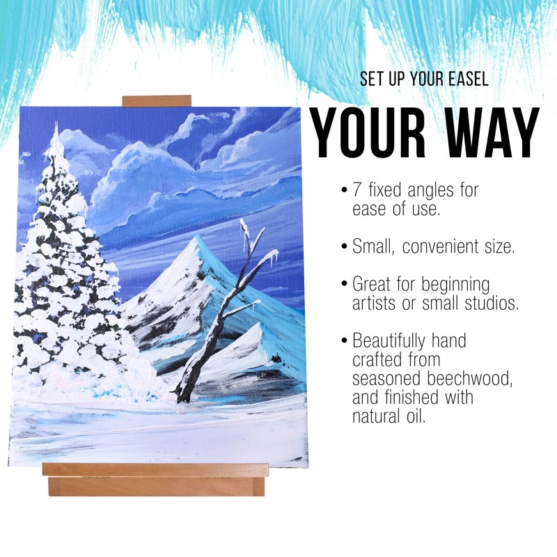 Heavy Duty Wooden Tabletop Easel for Artists, Holds 23-inch Canvas, Adjustable Beechwood Studio Display