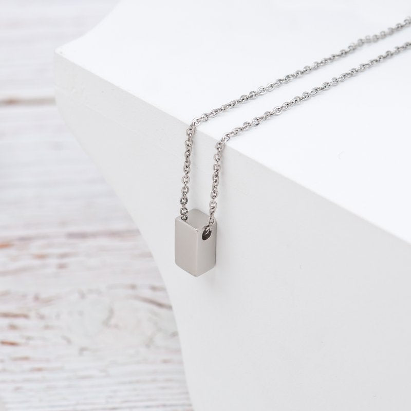 Friendship Necklace Cube Pendant with Wish Card - Silver, Gold, Rose Gold