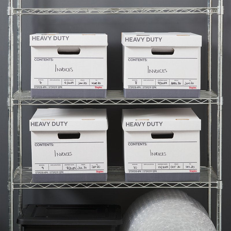 Heavy-Duty Corrugated Storage Boxes for Documents - White/Gray, 4 Pack