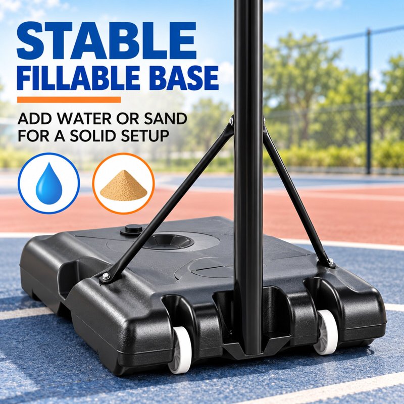 Weatherproof Portable Basketball System with Adjustable Height and Impact-Resistant Backboard