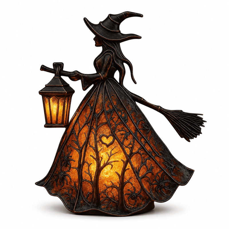 Halloween Witch Resin Night Light - Gothic Witch Decor with Lights, 7 Inch Standing Figurine for Home & Party