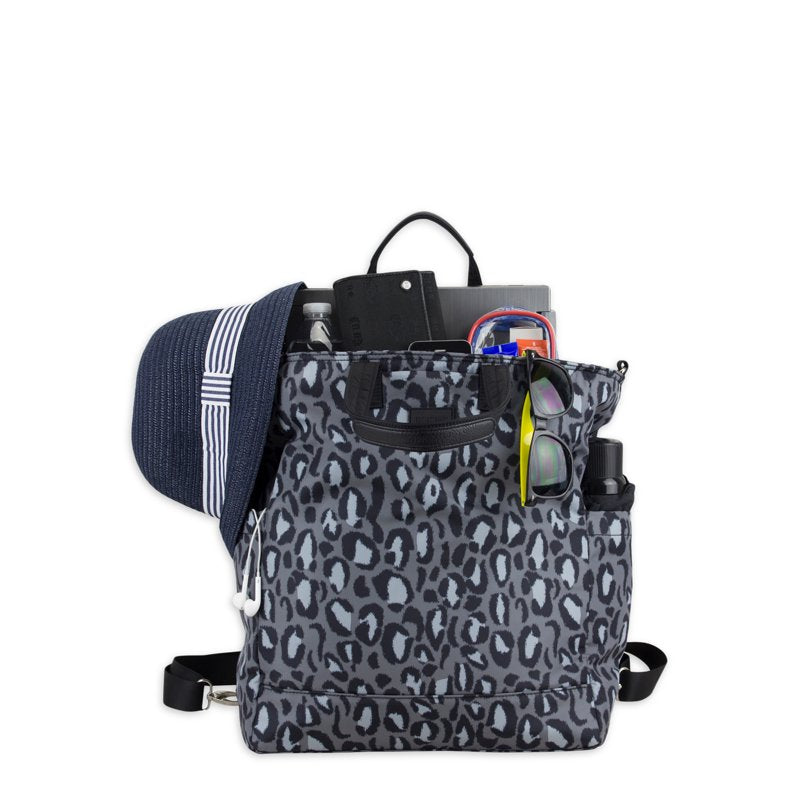 Convertible Tote Backpack for Women - Gray Leopard, Multi-Use & Spacious