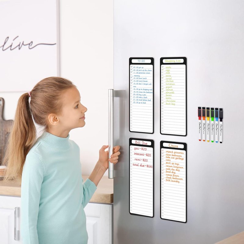 Magnetic Whiteboard Boards Set with Fine Point Markers - 4 Pack, 4x12 Inches