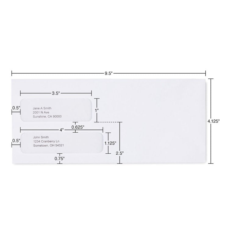 Security Double Window Envelope #10 Gummed Business Mailers 500 Pack