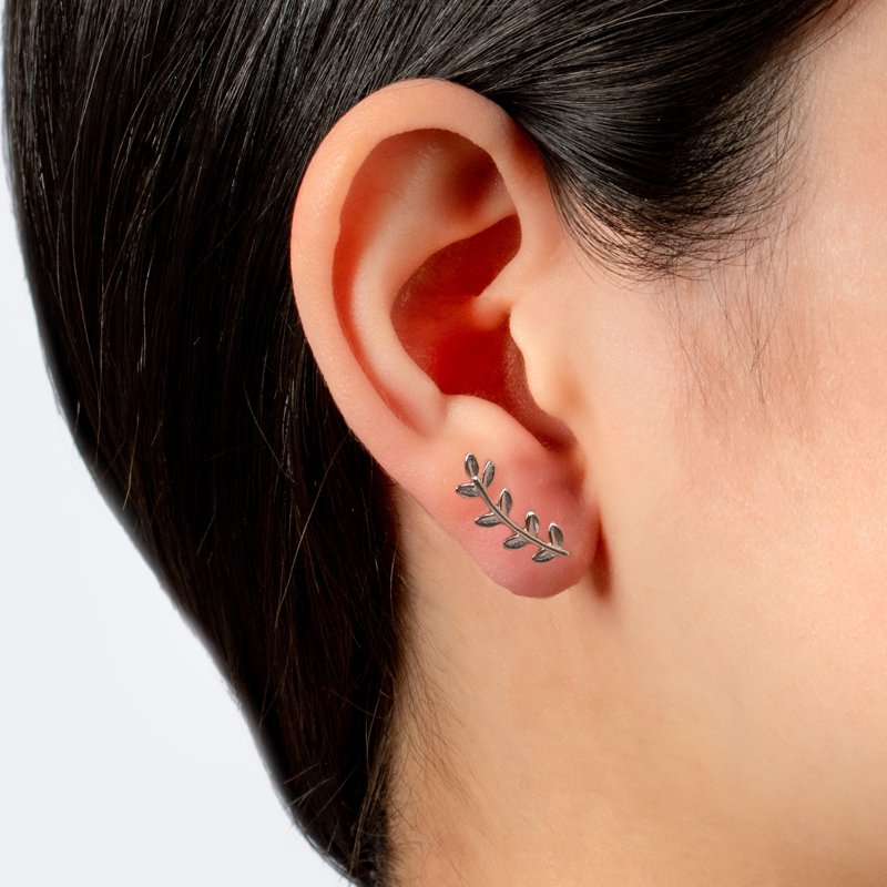 Sterling Silver Leaf Ear Climber Earrings for Women & Teens - Modern Jewelry