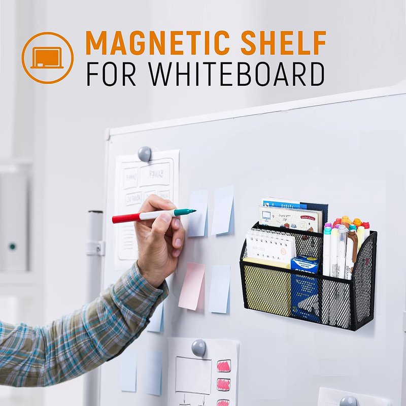Magnetic Mesh Wall Mount Pencil Holder Organizer - Space Saving Office & Locker Storage