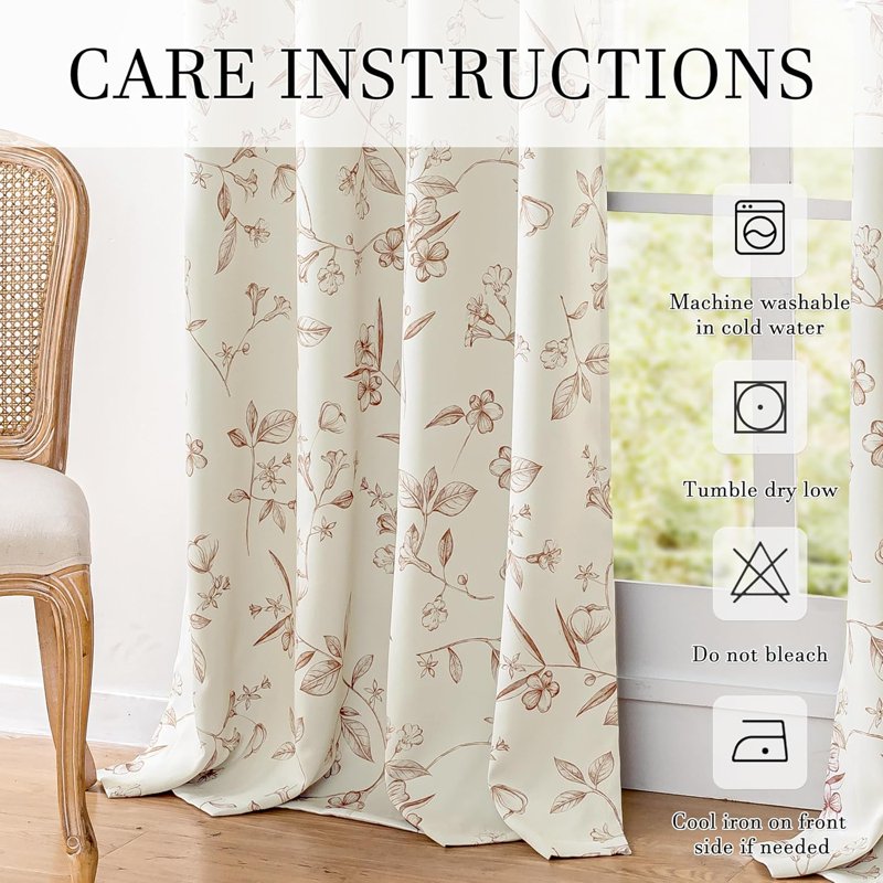 Blackout Floral Curtains - Thermal Insulated Room Darkening Drapes for Living Room & Bedroom