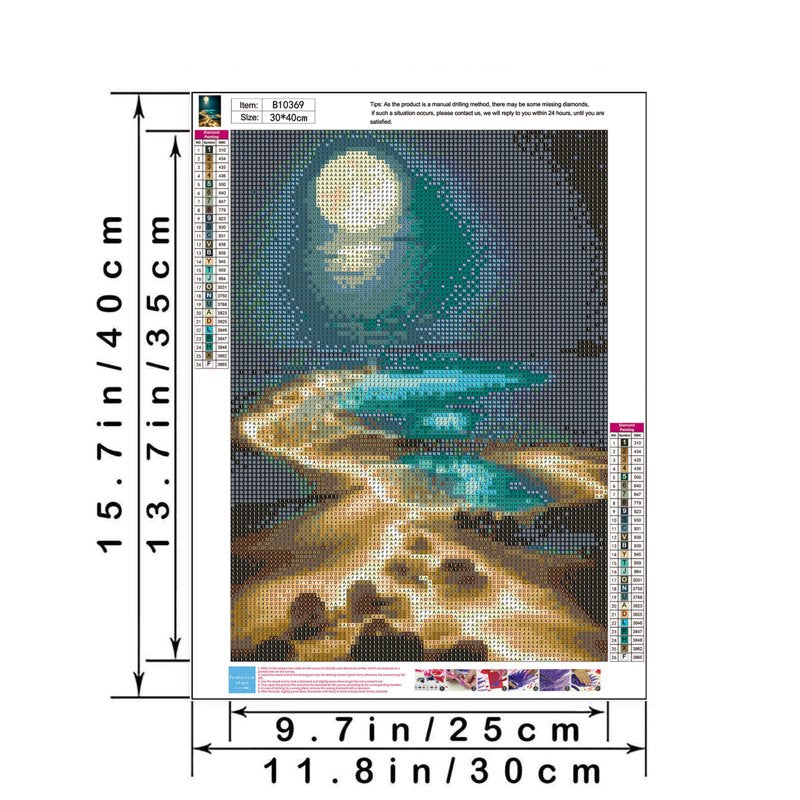 Moonlight Beach Diamond Painting Kit for Adults 12x16 Inch DIY Art Home Decor