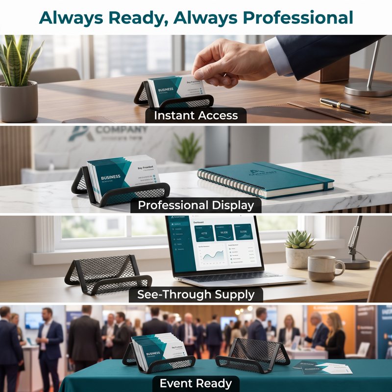 Metal Mesh Business Card Holder 2 Pack - Desktop Organizer for Office & Networking