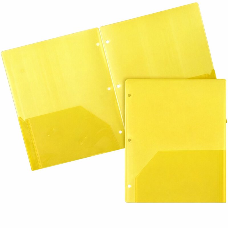100 Pack Yellow Two-Pocket Plastic Folders with 3-Ring Hole Punch - 11.5 x 9.5 in