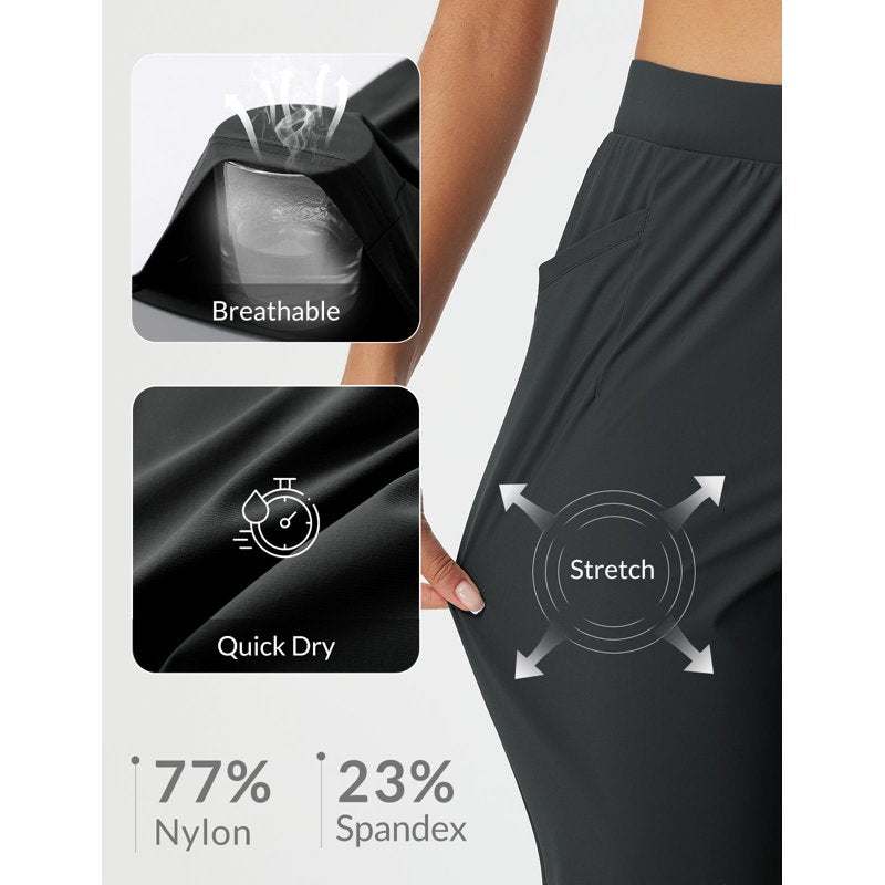Baleaf Womens Golf Pants Stretch High Waist Ankle Dress Pants with Pockets - Black, Size L