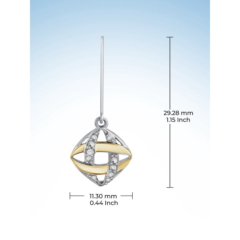 Sterling Silver White Diamond Earrings for Women - Two Tone Drop Jewelry