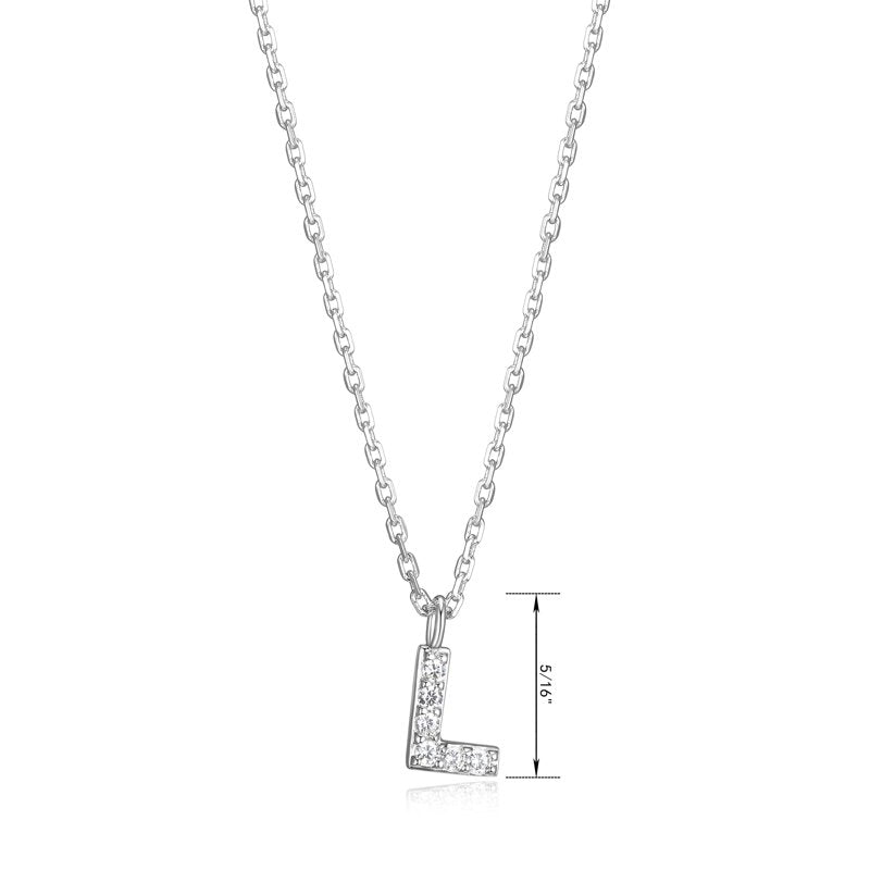 Women's Initial Letter CZ Necklace in Sterling Silver - 18 Inch Pendant