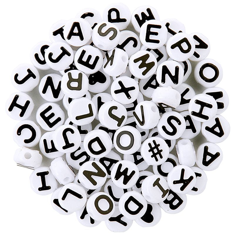 Alphabet Beads Set for Jewelry Making - White with Black Letters, 360 Pieces