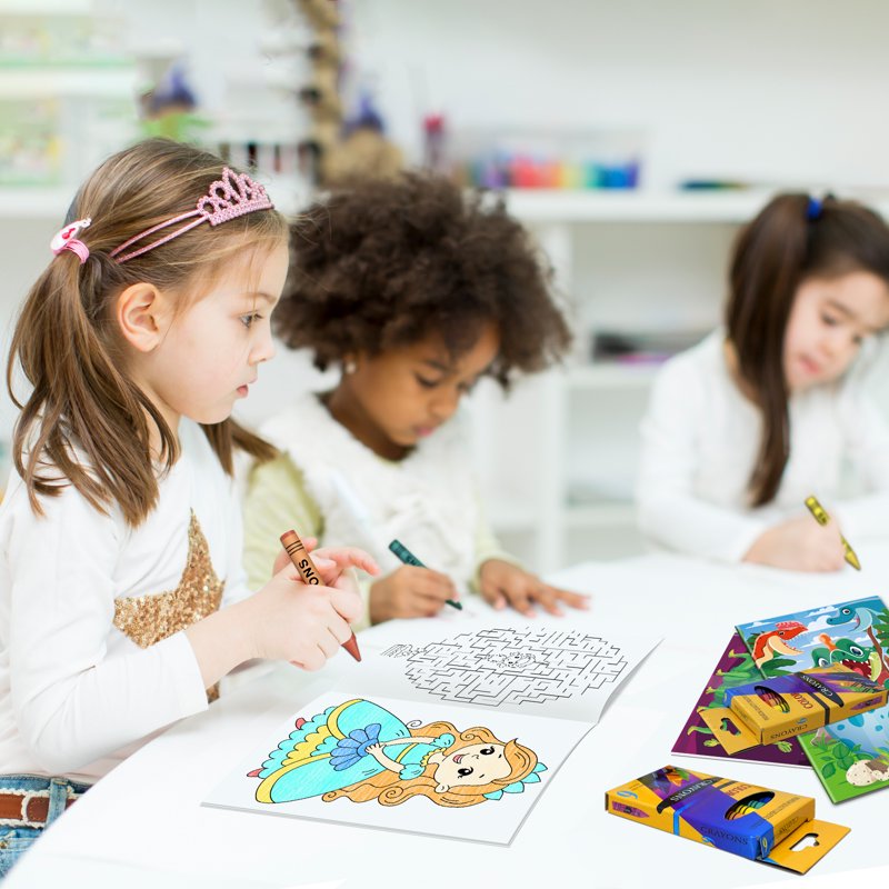 Kids Coloring Book Set with Crayons - 20 Themed Books for Ages 2-4